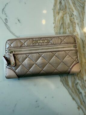 MZ Wallace Crosby Metallic Rose Gold Long Zip Wallet
